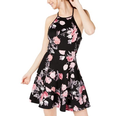 Speechless Womens Black Floral Print Short Halter Dress Juniors 13 BHFO 7778