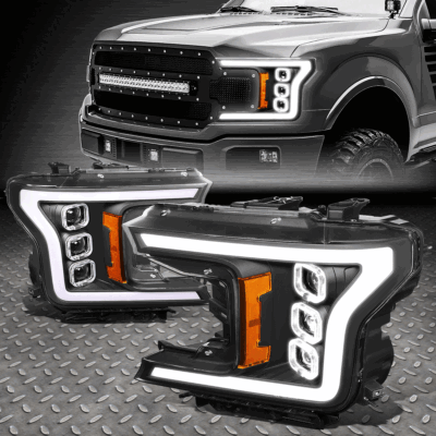 [КВАДРАТНАЯ СВЕТОДИОДНАЯ ФАРА DRL] ДЛЯ 18-20 ФАР FORD F150 С ПОСЛЕДОВАТЕЛЬНЫМ ПРОЕКТОРОМ ЧЕРНОГО ЯНТАРЯ