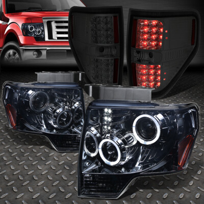 ДЛЯ 09-14 FORD F150 ДЫМЧАТЫЙ КОРПУС ФАРЫ ПРОЕКТОРА HALO RING + СВЕТОДИОДНЫЕ ЗАДНИЕ ФОНАРИ