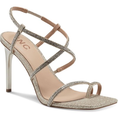 INC Womens Artif Beige Canvas Square Toe Heels Shoes 10.5 Medium (B,M) BHFO 7349