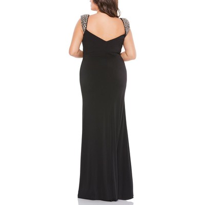 Pre-owned Mac Duggal Womens Black Embellished Evening Dress Gown Plus 14w Bhfo 3328