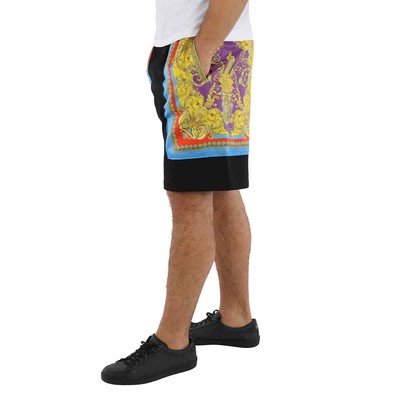 Pre-owned Versace Barocco Goddess Night Print Bermuda Shorts In Black
