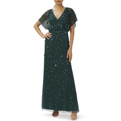 Adrianna Papell Женское зеленое вечернее платье макси, расшитое бисером, 4 BHFO 2075