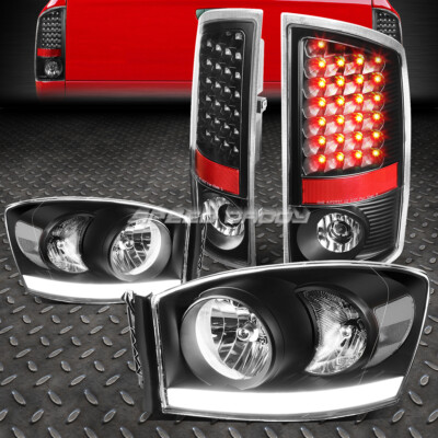 ЧЕРНЫЙ КОРПУС ПРОЗРАЧНАЯ ФАРА + DRL + ПРОЗРАЧНЫЙ СВЕТОДИОДНЫЙ ЗАДНИЙ СТОП-СИГНАЛ ДЛЯ 07-09 RAM