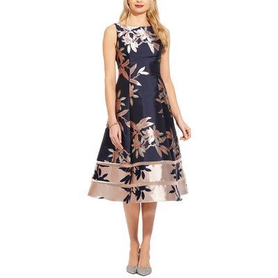 

Adrianna Papell Женское темно-синее платье миди с металлизированным принтом  BHFO 6248, Navy/blush