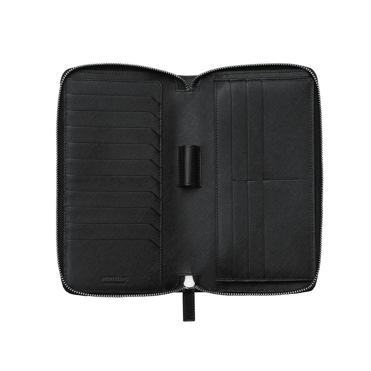 Pre-owned Montblanc Sartorial Black Leather Men's Travel Zip Wallet 16cc 113208