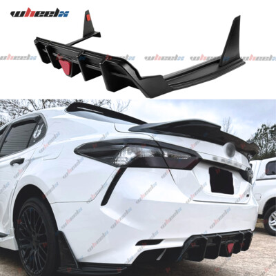For 18-24 Toyota Camry SE XSE Black Rear Bumper Diffuser Lip W / Smoke LED Light