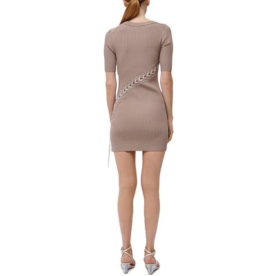 Pre-owned Simkhai Womens Gilly Tan Ribbed Lace-up Cap Sleeves Mini Dress S Bhfo 3288 In Driftwood Multi