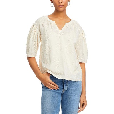 Cupio Womens Embroidered Split Neck Puff Sleeve Blouse BHFO 8719
