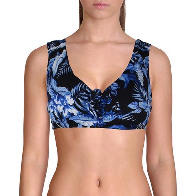 Tommy Bahama Womens Indigo Garden Tie Front Halter Bikini Swim Top Top BHFO 9681