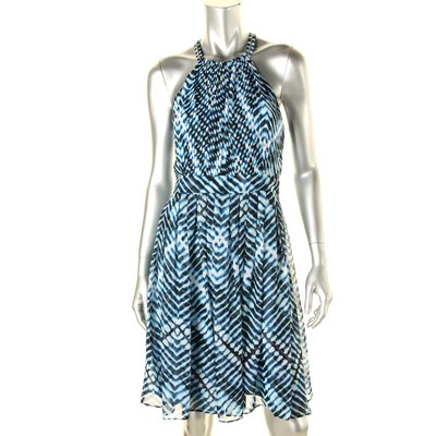 Женское синее плиссированное вечернее платье без рукавов с принтом Calvin Klein 12 BHFO 5582