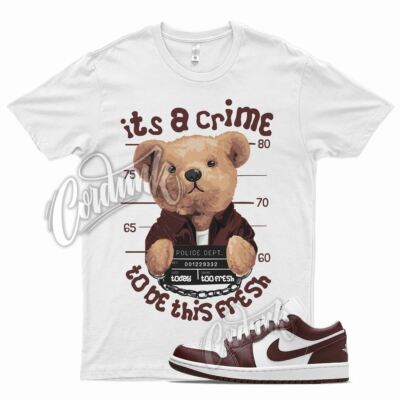 White CRIME T Shirt for J1 1 Low Bronze Eclipse Bordeaux Burgundy Brown 