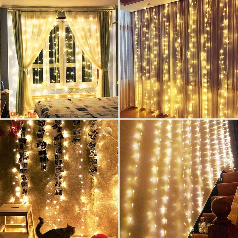 Curtain Lights, Fairy Lights for Bedroom, 300 LEDs Warm White Twinkle Lights W/