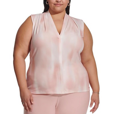 Женская розовая блузка-пуловер с воротником и принтом Calvin Klein Плюс 2X BHFO 8499