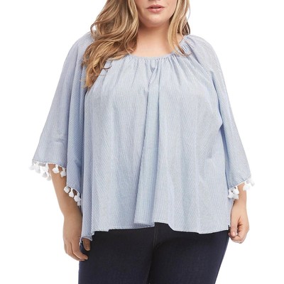 Женская рубашка-пуловер в синюю полоску от Karen Kane Santorini Plus 0X BHFO 0449