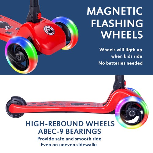 Scooters 3 Wheel 2 Adjustable Heigh with LED Light Up Wheels for Kids