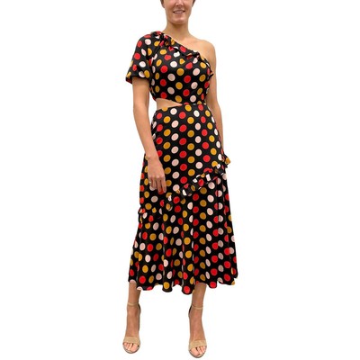 

Женское черное платье миди в горошек с вырезом на одно плечо Sam Edelman  BHFO 0725, Black/red multi