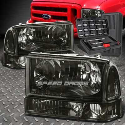 ДЛЯ 99-04 FORD SUPER DUTY ДЫМЧАТЫЙ КОРПУС ПРОЗРАЧНЫЕ УГЛОВЫЕ ЛАМПЫ ФАР + НАБОР ИНСТРУМЕНТОВ