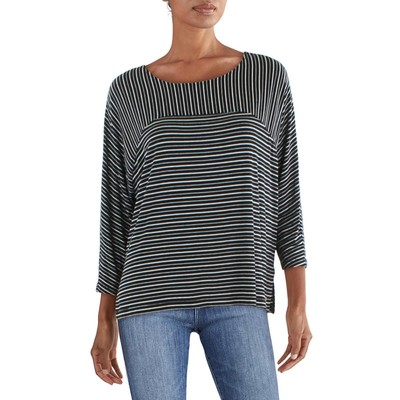 Anne Klein Sport Женская черная полосатая рубашка с боковым разрезом Блуза Топ S BHFO 0418