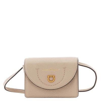Pre-owned Ferragamo Salvatore  Gancini Leather Travel Card Case With Strap 220411 758697 In Brown