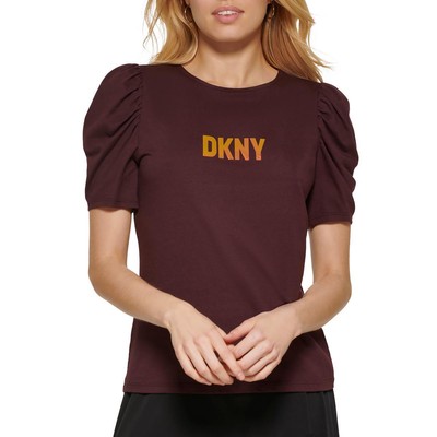 

DKNY Женская фиолетовая футболка с металлизированными рукавами-фонариками и графическим рисунком Топ  BHFO 9091, Bordeaux