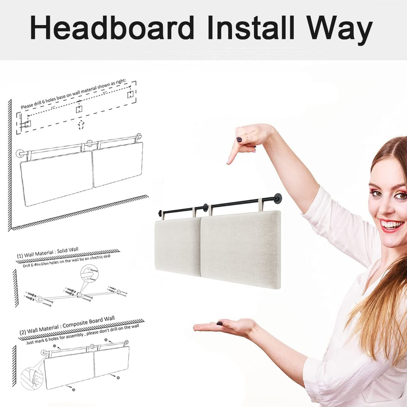 King Headboard Wall Mounted Headboard King for Bed with Linen Upholstery and But