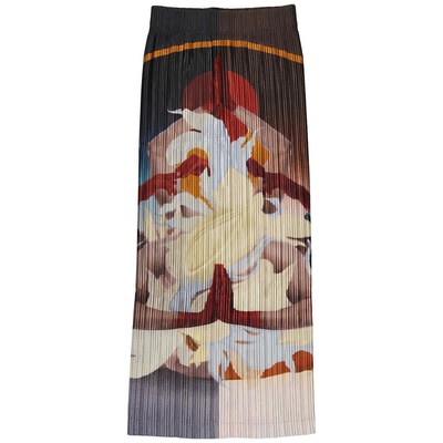 Pre-owned Burberry Ladies Multicolor Meditation Print Satin Plisse Midi Skirt