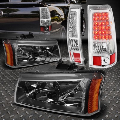 ЧЕРНАЯ ХРУСТАЛЬНАЯ ФАРА + УГОЛОК + ХРОМИРОВАННЫЙ СВЕТОДИОДНЫЙ ЗАДНИЙ ФОНАРЬ ДЛЯ 03-07 CHEVY SILVERADO