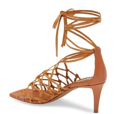 Stella McCartney Womens Cr20 Tan Woven Heels Shoes 38 Medium (B,M) BHFO 5950