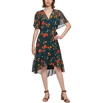 Женское зеленое платье Calvin Klein с цветочным принтом и высокой талией на запах 6 BHFO 4741