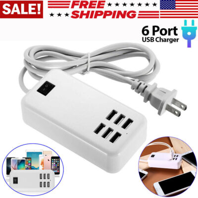 6 Port USB Hub Fast Wall Charger Station Multi-Function Desktop AC Power Adapter