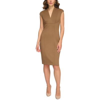 Tommy Hilfiger Womens Tan V Neck Knee Length Split Hem Sheath Dress 8 BHFO 8240