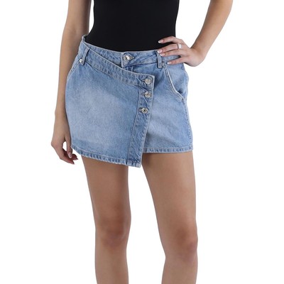 Free People Женская джинсовая юбка Wynne Blue Light Wash Mini с запахом 28 BHFO 7545
