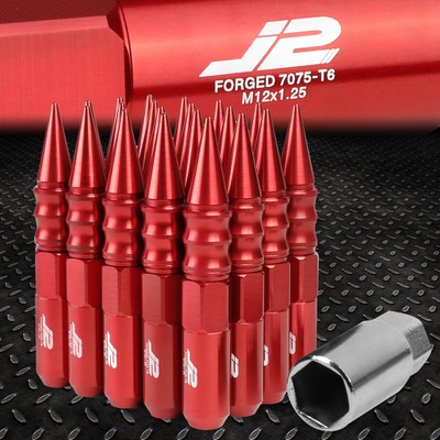 J2 ENGINEERING 7075 АЛЮМИНИЙ M12X1.25, 20ШТ, 123 ММ, ГАЙКА С НАКОНЕЧНИКОМ С ШИПАМИ, С КЛЮЧОМ, КРАСНЫЙ