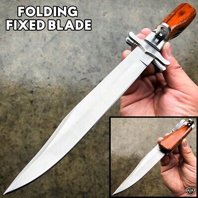 12'' Tactical Hunting FOLDING Camping Knife Survival Bowie w/ Leather Sheath EDC