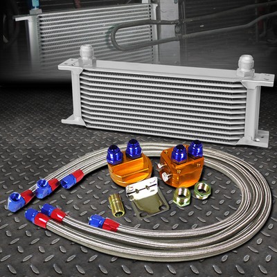 SILVER 13 ROW 10AN ENGINE/TRANSMISSION OIL COOLER W/SILVER FILTER RELOCATION KIT