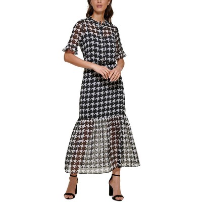 Женская черно-белая рубашка с оборками и коротким рукавом Kensie Womens 4 BHFO 6381