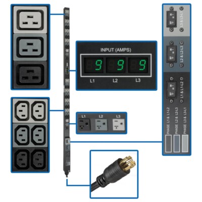 TRIPP LITE 3-Phase Metered PDU PDU3MV6L2130 Vertical Rack-Mount Power *NEW*