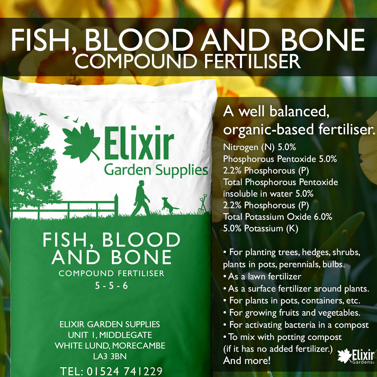 Elixir Gardens | Fish, Blood and Bone Organic Fertiliser NPK 5-5-6 ...