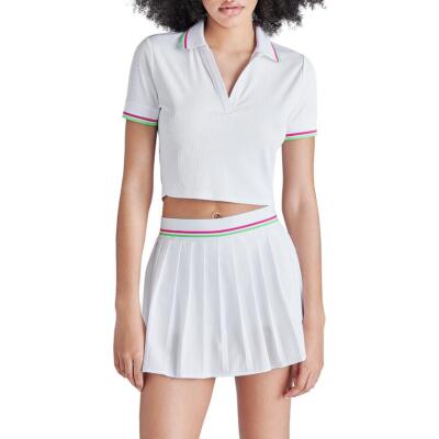 Steve Madden Womens Campbell White Crop Polo Pullover Top Shirt XS BHFO 0117