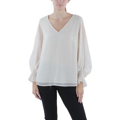 Женская шифоновая блузка с V-образным вырезом цвета слоновой кости Vince Camuto, L BHFO 0567