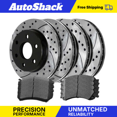 Front and Rear Drilled Brake Rotors Black & Pads for GMC Yukon Chevy Tahoe 5.3L