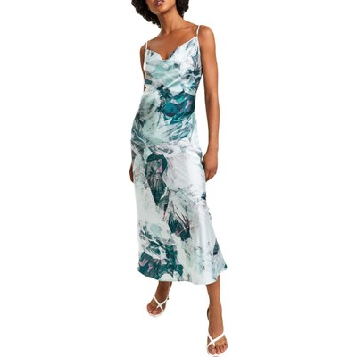 

Guess Женское синее легкое струящееся длинное платье-комбинация  BHFO 1163, Abstract feeling aqua combo