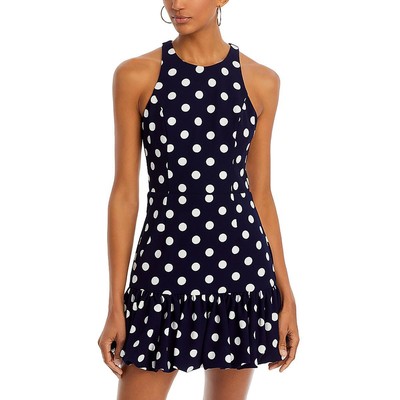 Aqua Womens Navy Polka Dot Ruffle Casual Mini Dress L BHFO 7718