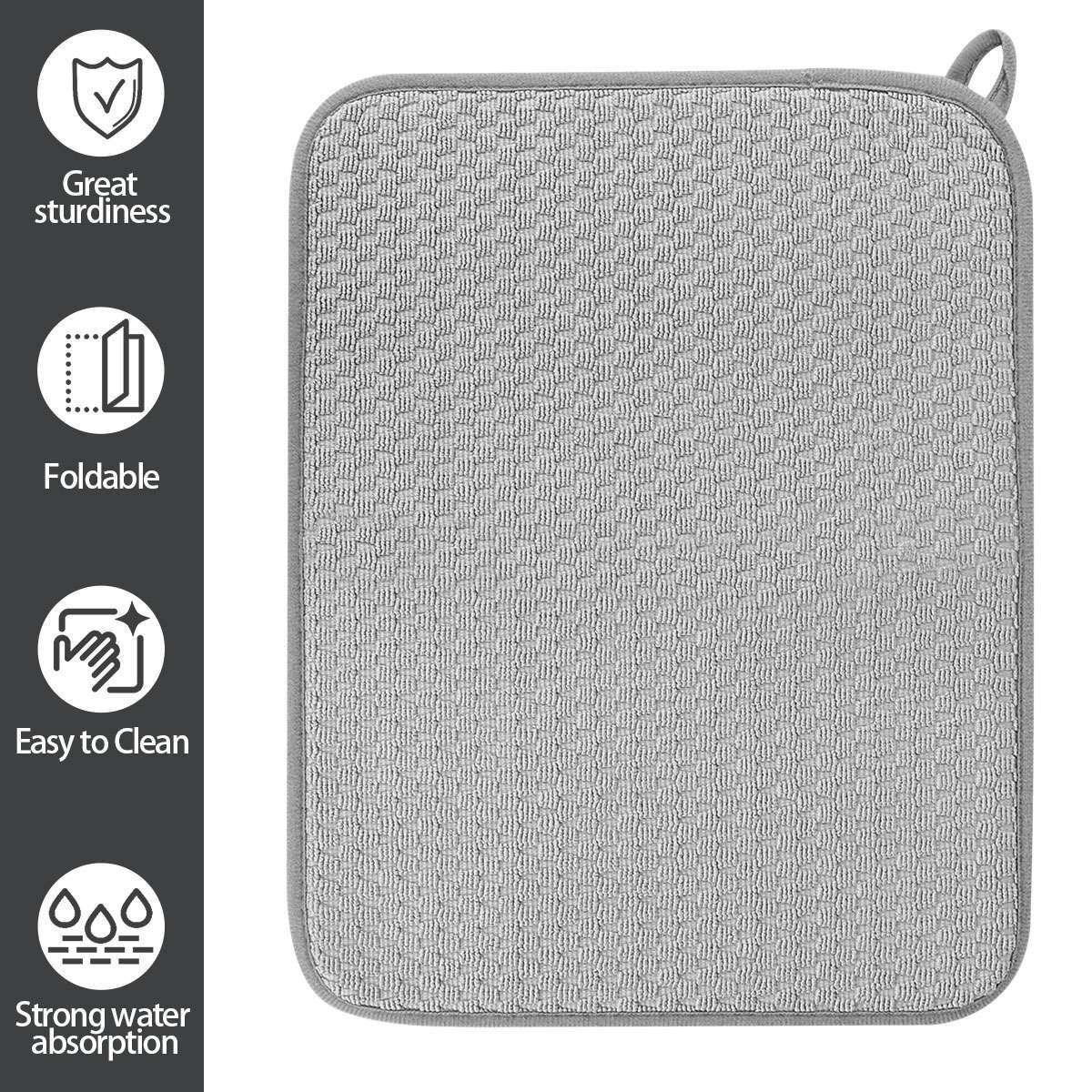 Dish Drying Mat, Microfiber Dish Draining Mat for Kitchen Countertop-Grey
