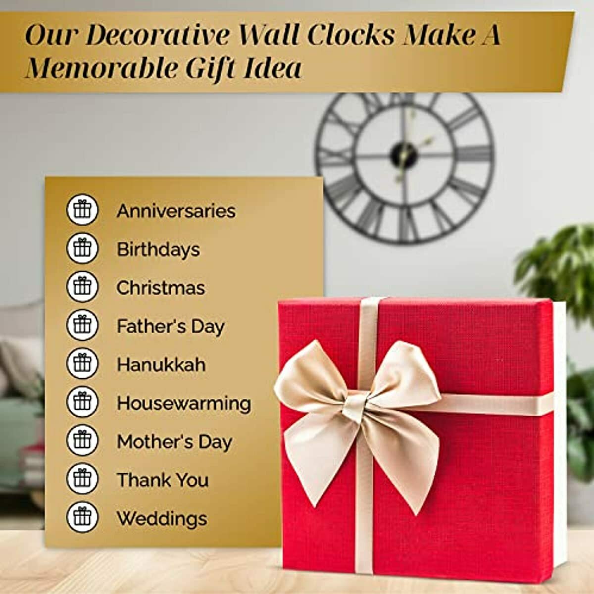 Large Wall Clock 24&rdquo; or 30&rdquo; | Oversized Centurion Silent Indoor Battery-Oper