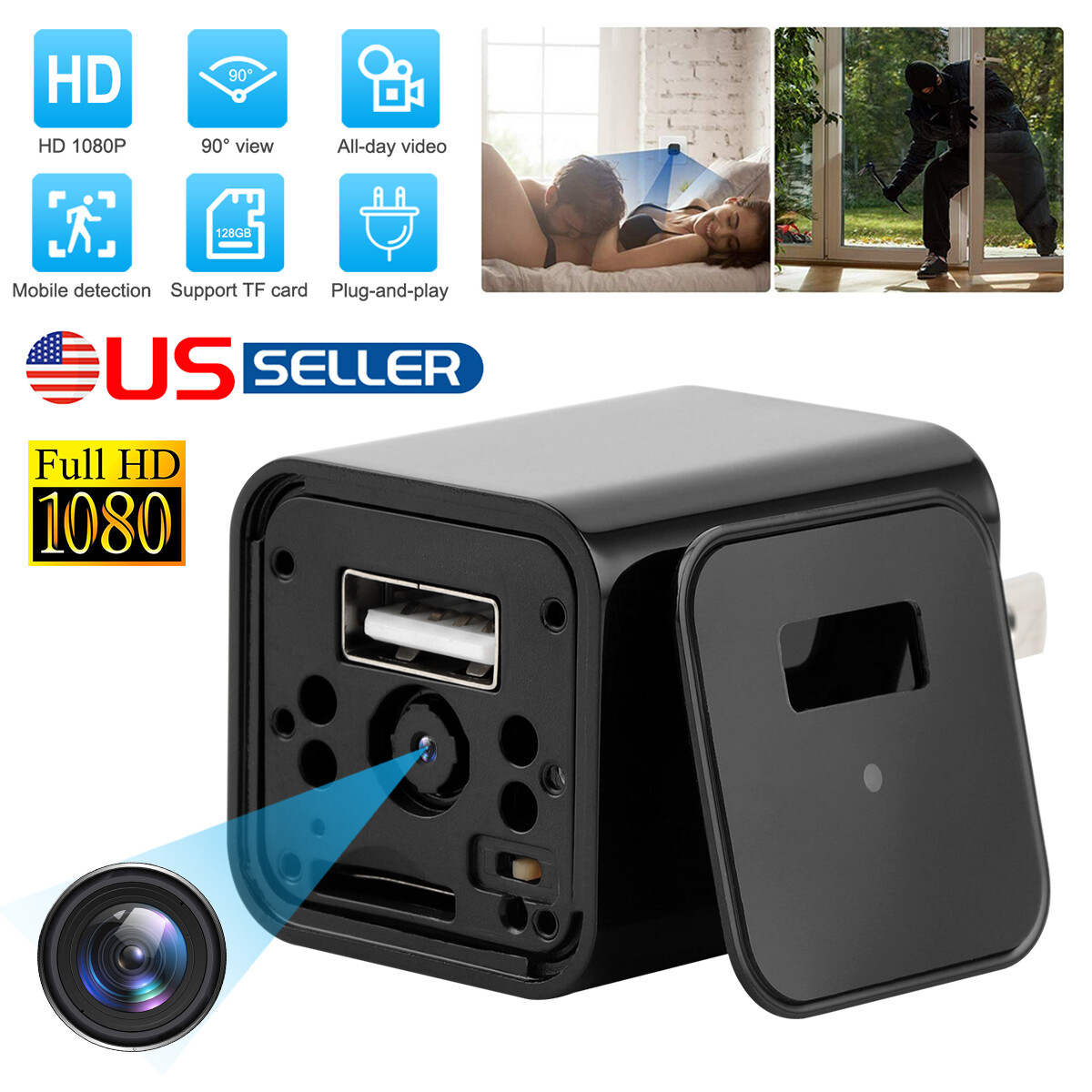 Mini Camera HD 1080P Wall Charger Adapter Motion Detection Home Security Camera