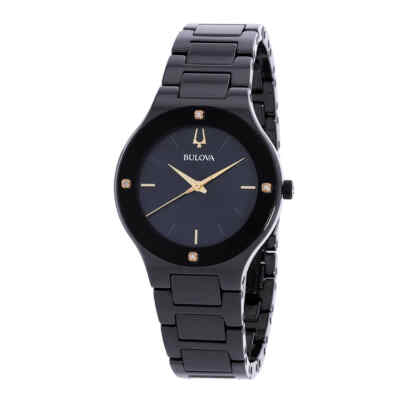 Pre-owned Bulova Millennia Quartz Black Mop Dial Ladies Watch 98r293