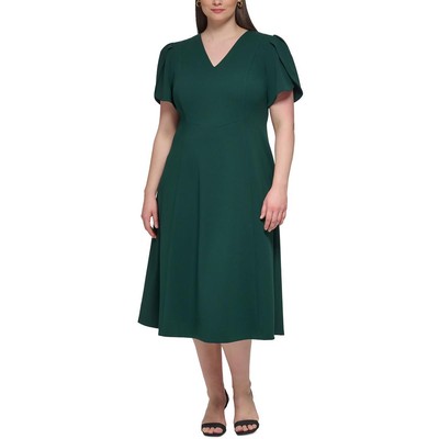 Женское зеленое трикотажное платье миди с рукавами-тюльпанами Calvin Klein Plus 22W BHFO 6298