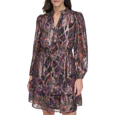 Женское черное вечернее мини-платье с оборками цвета металлик от Vince Camuto Petites 8P BHFO 0752